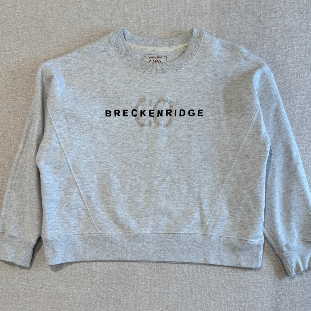 League Sportswear Breckenridge Cropped Sweatshirt Gray Crew Neck Size Large - Picture 2 of 8